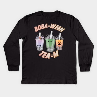 Boba Tea, Bubble Tea Halloween Team, Boba-ween Tea-m! Aesthetic Halloween design. Kids Long Sleeve T-Shirt